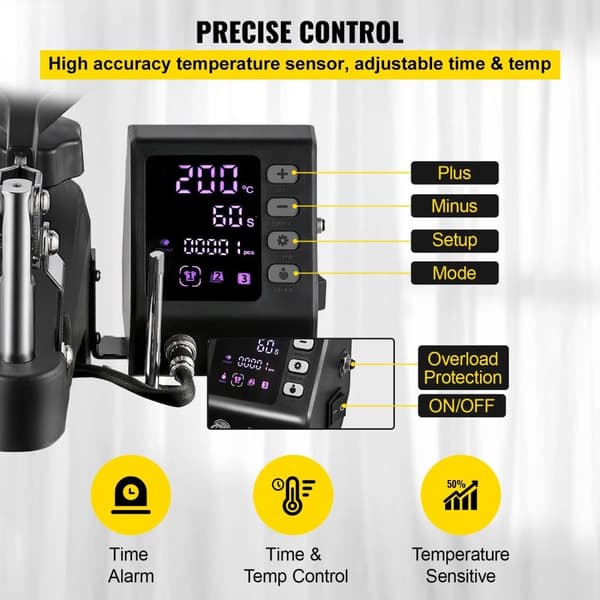 30 X 38 cm 10 i 1 värmepressmaskin med LCD digital display, dubbelrörsvärme, effektiv isolering, justerbart tryck, 360° svängning