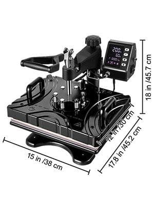 30 X 38 cm 10 i 1 värmepressmaskin med LCD digital display, dubbelrörsvärme, effektiv isolering, justerbart tryck, 360° svängning