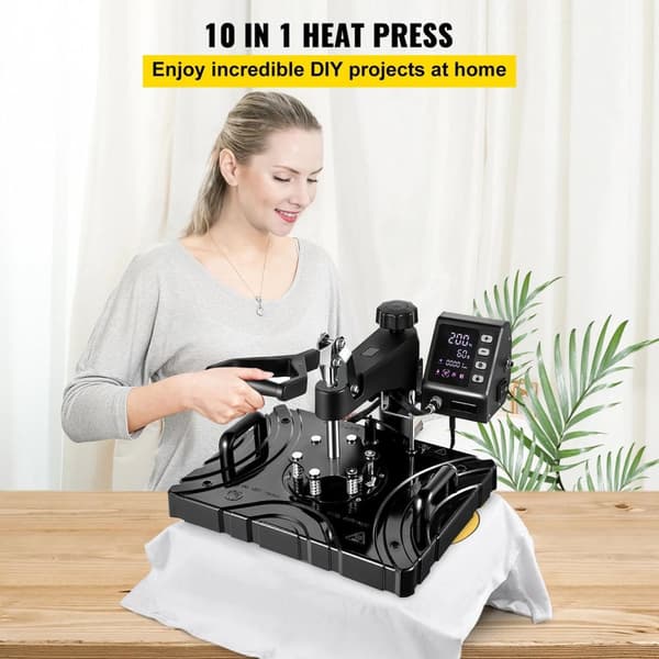 30 X 38 cm 10 i 1 värmepressmaskin med LCD digital display, dubbelrörsvärme, effektiv isolering, justerbart tryck, 360° svängning
