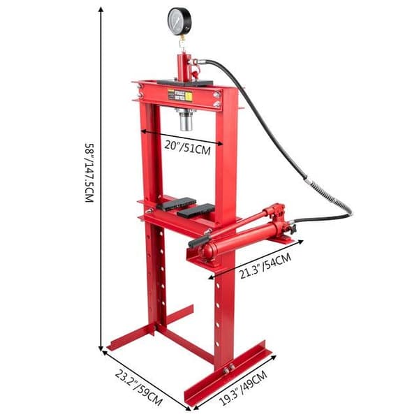 12 tons manuell hydraulisk verkstadspress med pump och tryckmätare, stor kapacitet, 3-stegsdesign, separat hydraulpump