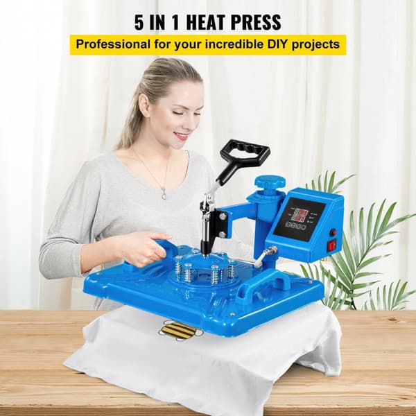 1250W 30X38cm 5 i 1 professionell värmepressmaskin, digital LCD-skärm, dubbelrörsuppvärmning, justerbart tryck, 360° svängning