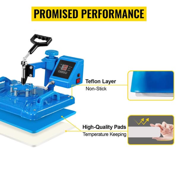 1250W 30X38cm 5 i 1 professionell värmepressmaskin, digital LCD-skärm, dubbelrörsuppvärmning, justerbart tryck, 360° svängning