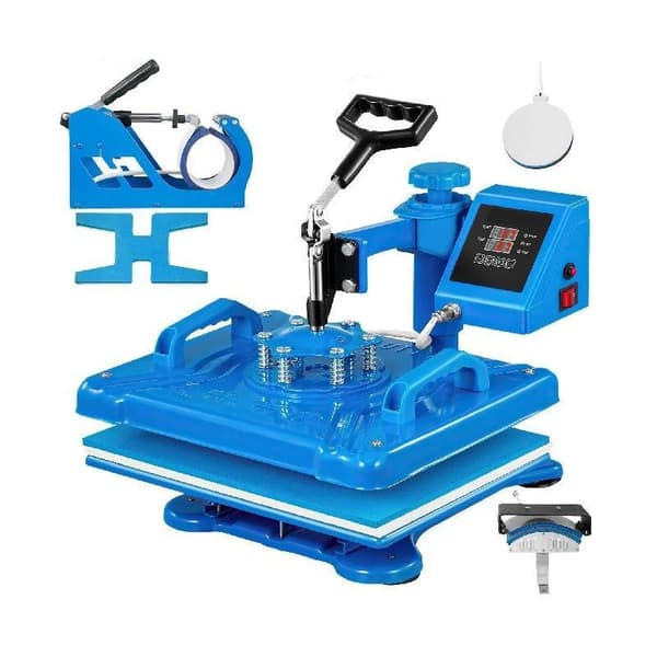 1250W 30X38cm 5 i 1 professionell värmepressmaskin, digital LCD-skärm, dubbelrörsuppvärmning, justerbart tryck, 360° svängning
