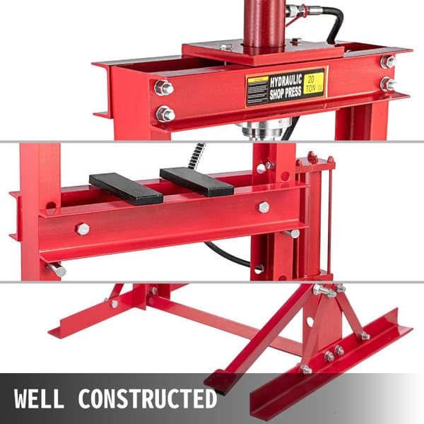 20 tons kapacitet hydraulisk verkstadspress med fotpump och tryckmätare, välkonstruerat, justerbart bord, bred applikation