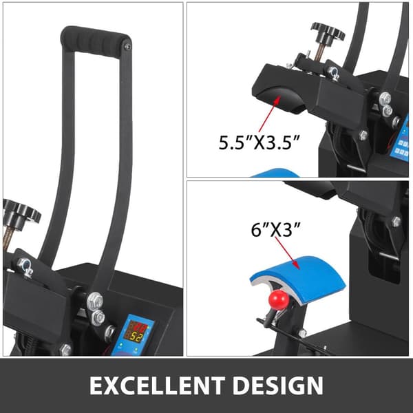 5,5x3,5 tum 400W hattar/kepsar värmepressmaskin, intelligent styrning, användarvänlig clamshell design, jämn transmission, lättanvänd