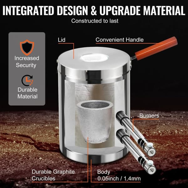 2-i-1 12 kg metallsmältugn med dubbla brännare, smidesugn med stor kapacitet med kompletta tillbehör och väldesignad