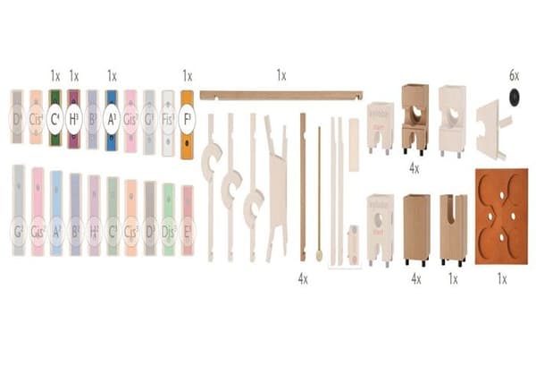 Musikbana med kulor - Xyloba - Piccolino - 25 delar - 4 ljudlameller - Bokträ
