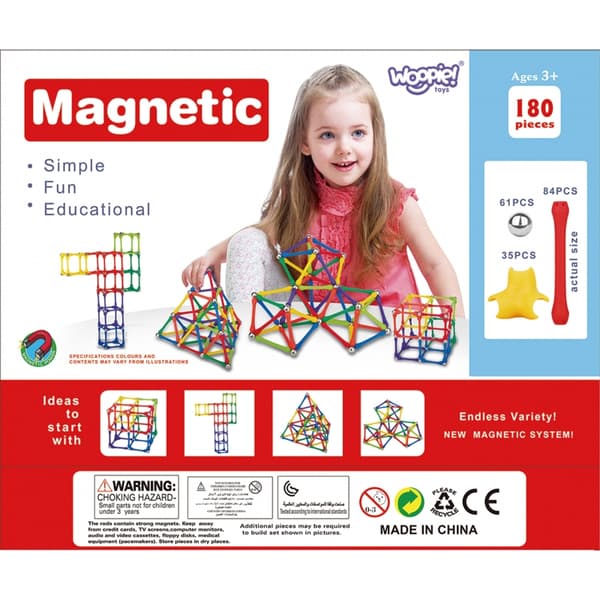 WOOPIE Magnetiske byggeklodser Kreativt puslespil 180 brikker
