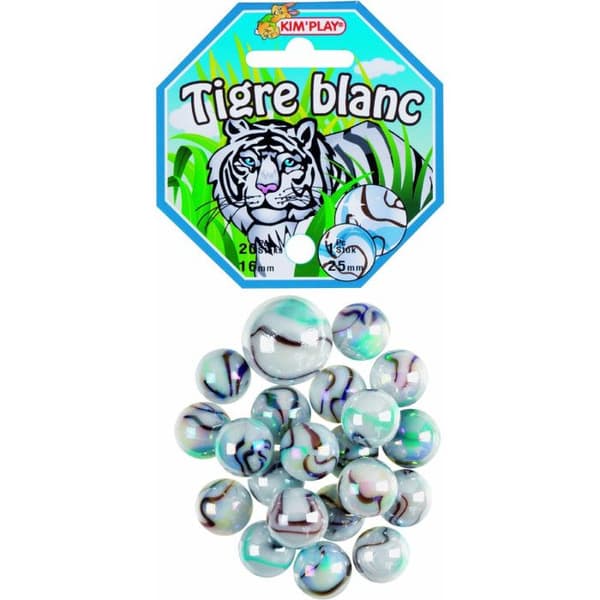 Marmorbana - KIM PLAY - 20+1 White Tiger Marbles - Inomhus - Barn