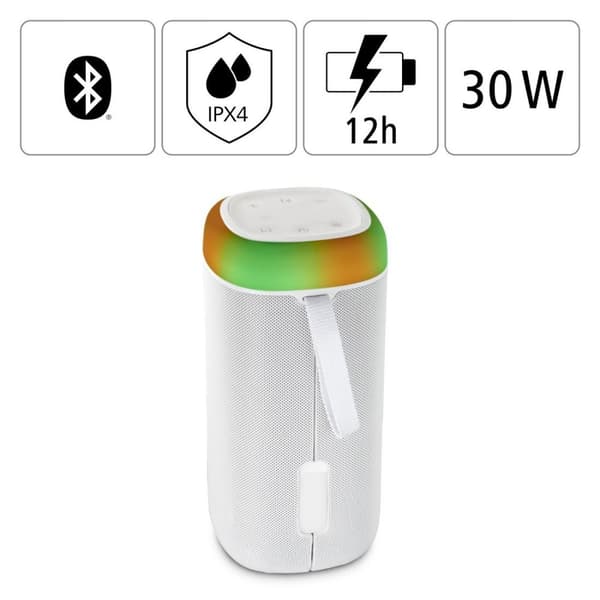 Hama "Shine 2.0" Bluetooth® Loudspeaker, LED, Splashproof, 30 W, white