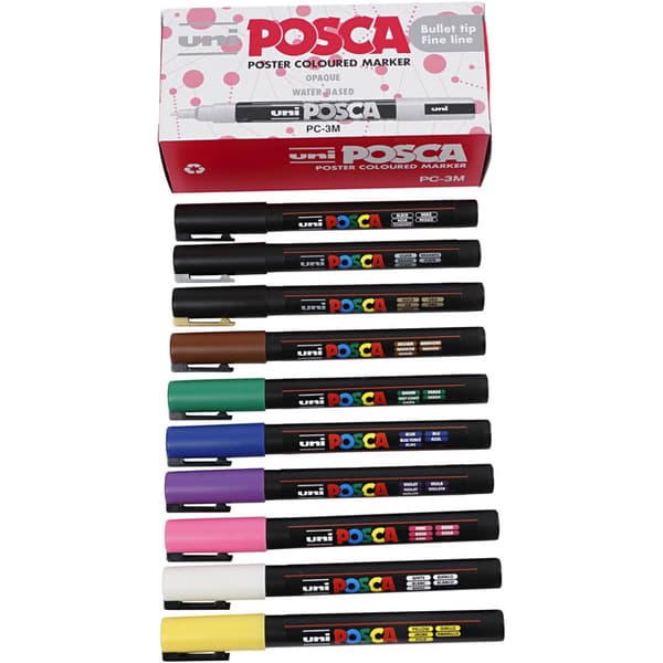 Posca Marker , spets 0,9-1,3 mm, mixade färger, 12st./ 1 förp.