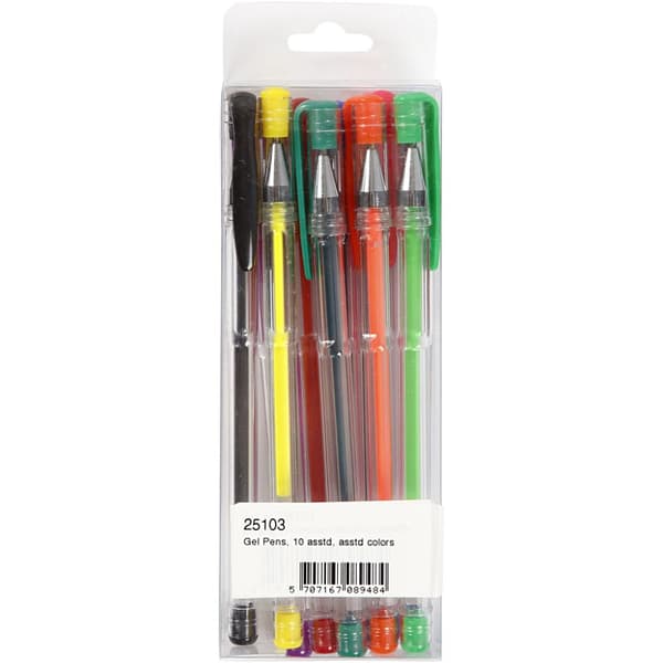 Gel kuglepen, streg 0,8 mm, ass. farver, 10 ass./ 1 pk.