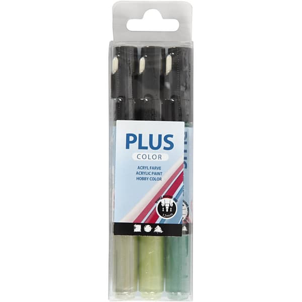 Plus Color Tusch, L: 14,5 cm, streg 1-2 mm, mørk grøn, eucalyptus, leaf green, 3stk./ 1 pk., 5,5 ml