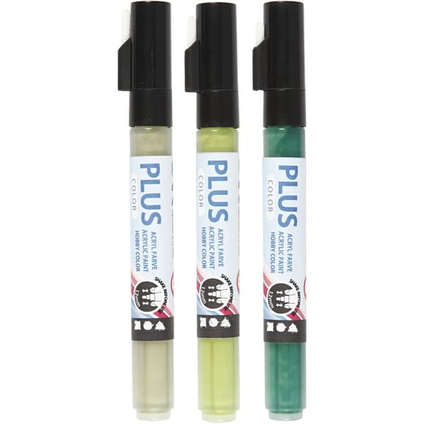 Plus Color Tusch, L: 14,5 cm, streg 1-2 mm, mørk grøn, eucalyptus, leaf green, 3stk./ 1 pk., 5,5 ml