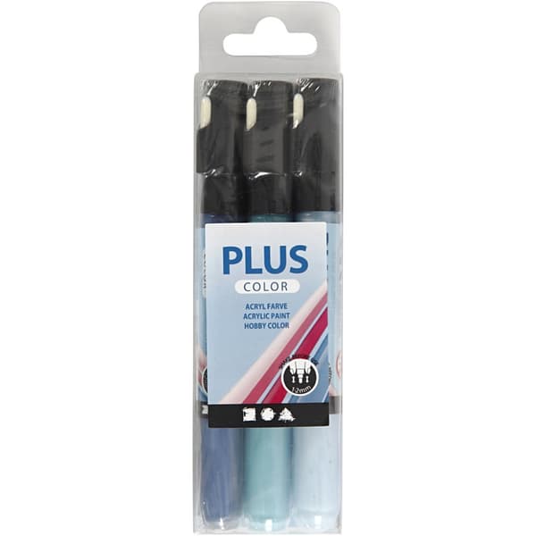 Plus Color Tusch, L: 14,5 cm, streg 1-2 mm, himmelblå, marineblå, turkis, 3stk./ 1 pk., 5,5 ml