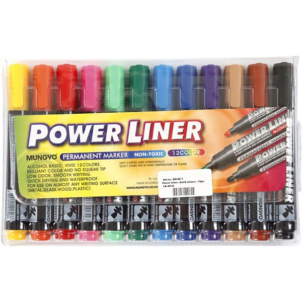 Power Liner Permanent Tusch - 1,5-3 mm - 12 färger
