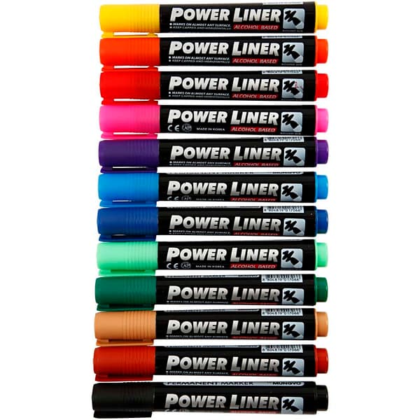 Power Liner Permanent Tusch - 1,5-3 mm - 12 färger