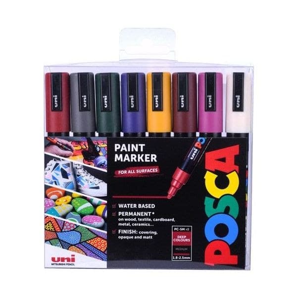 Posca - PC5M - Medium Tip Pen - Deep colors, 8 pc