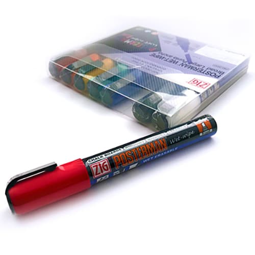 Chalk Penna - ZIG Posterman Wet-Wipe - Basfärger - 6 mm - 8 st