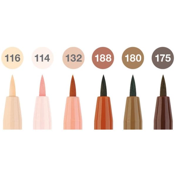 Ritpennor - FABER-CASTELL - Pitt Artist - Borstspets - Sortiment av 6 ljusa toner - Outplånlig