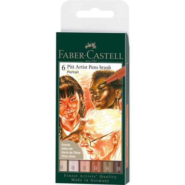 Ritpennor - FABER-CASTELL - Pitt Artist - Borstspets - Sortiment av 6 ljusa toner - Outplånlig