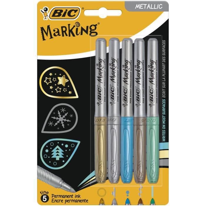 BIC Marking Permanent Marker med medelspets - diverse metalliska färger, blisterförpackning om 5