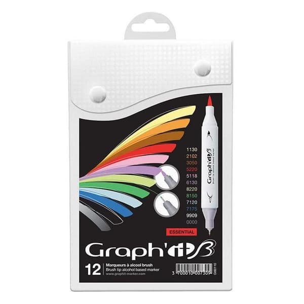 Markörer - GRAPH IT - Set med 12 - Flerfärgad - Pensel och extra fin spets - Outplånlig