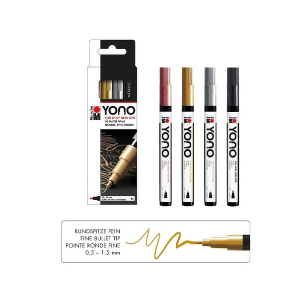 Markerpenna YONO, Metallic Set med 4 markers 0.5-1.5 mm