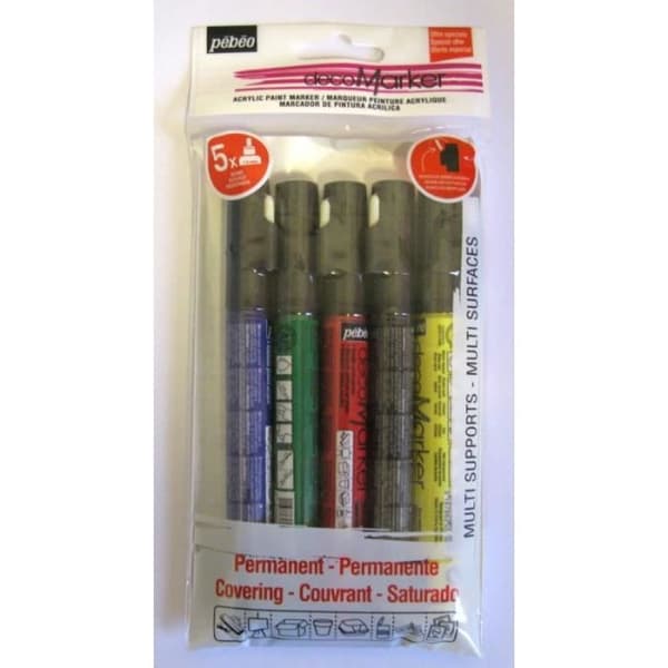 Set med 5 'Pébéo - DecoMarker' markörer Svart/Gul/Röd/Blå/Grön 1,2 mm