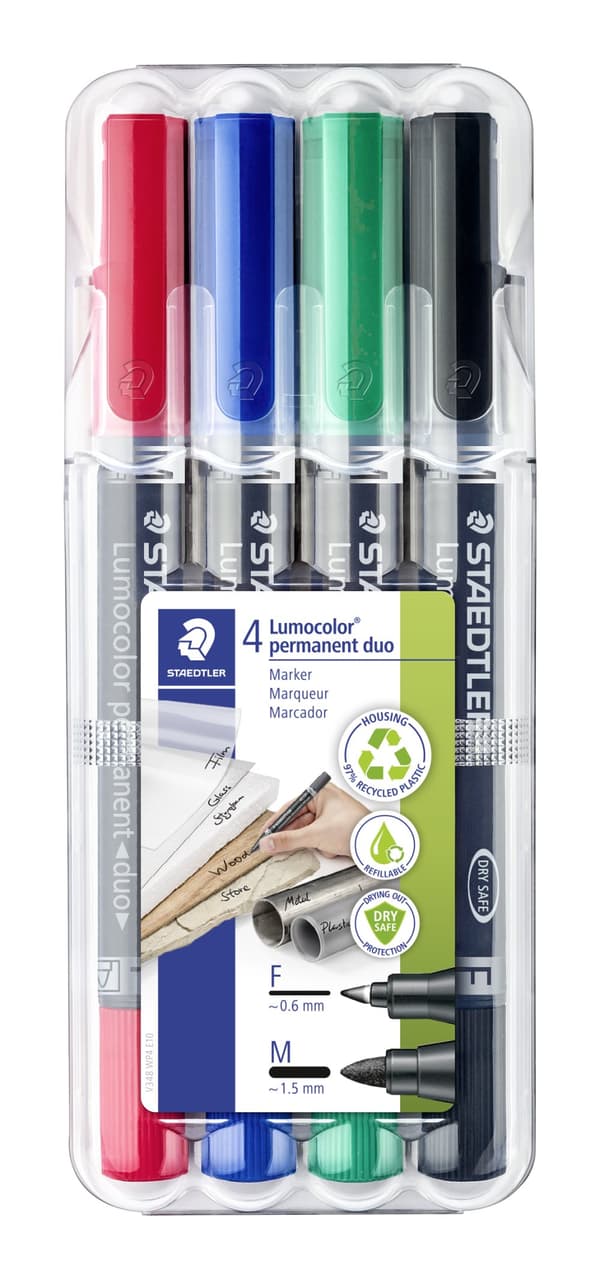 Permanent Tusj Lumocolor Duo 4-pack Staedtler
