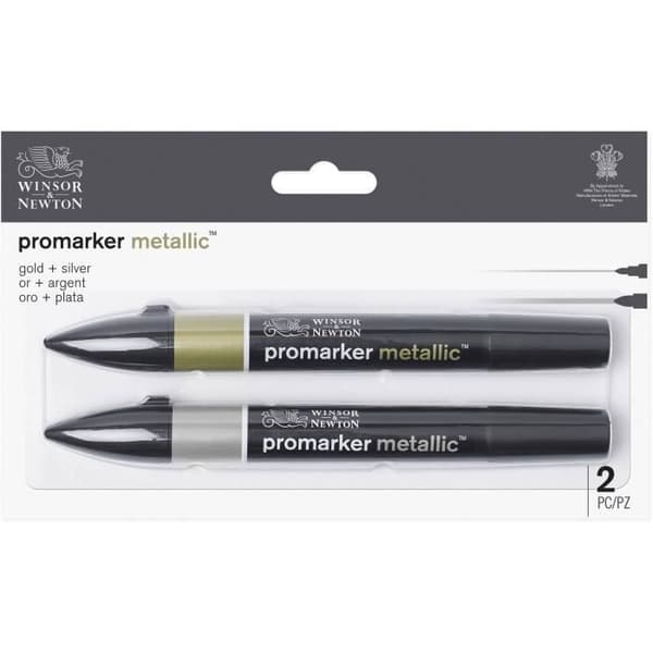 WINSOR &amp; NEWTON Promarker - Box med 2 markörer - Guld och silver
