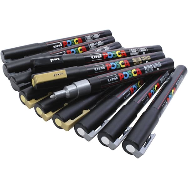 Posca Marker Set, Guld, silver vit, PC-3M spets 0,9-1,3 mm 12p