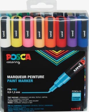Posca Marker Set 16-p Mixade Färger PC-3M Spets 0,9-1,3 mm