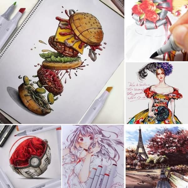 36 färger Dubbelsidiga markörer Sketch Marker Penna med svart konstnärspennapåse--Rose Vie