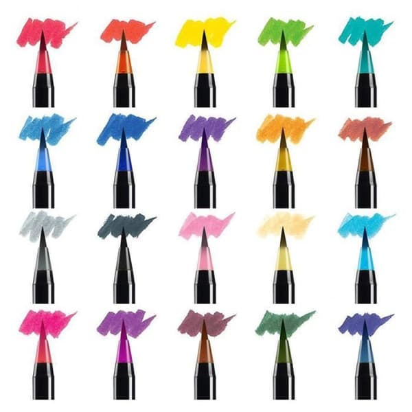 Penselpennor, set med 20 akvarellpennor med flexibel nylonspets för målarböcker, kalligrafi, ritning, skrivning
