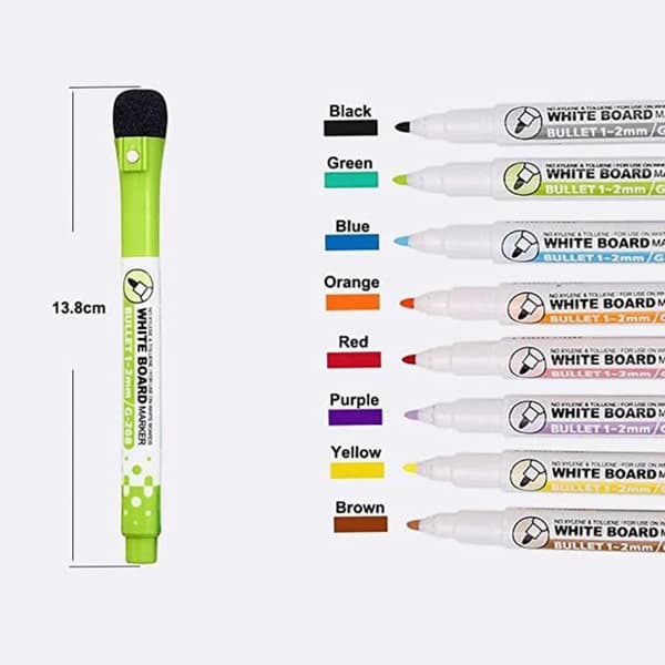 8 ST Whiteboard-pennor Torrradering av Whiteboard-markör Finnivpenna med gummisuddare Magnetiska skrivmarkörer