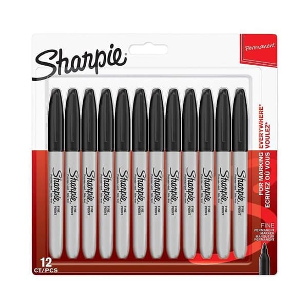 SHARPIE 12 Permanenta markörer, fin kulspets 0,9 mm, svart, i blister