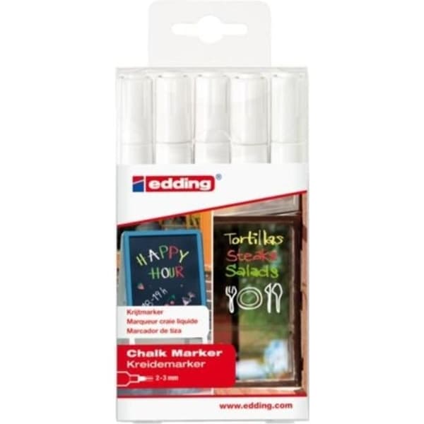 Markör - Edding - 4095 - Set med 5 - 2-3 mm - Raderbar flytande krita