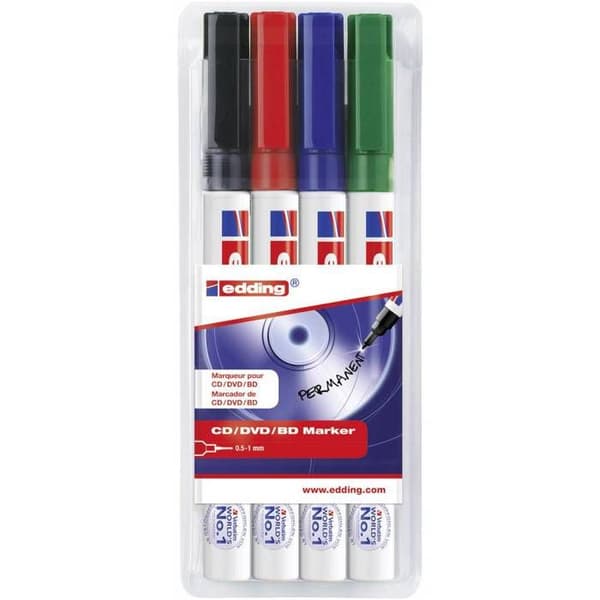 Edding Set med 4 permanent bläck CD/DVD/BD markörer Bullet tip Assorterade färger