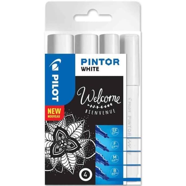 PINTOR pigmentmarkör, medium, set om 4 VITA