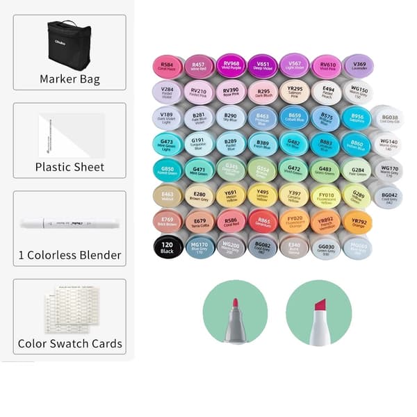 Alkohol Art Marker Set, Dubbeländad Design, 60 Livfulla Färger, Portabel Förvaringsväska,Fint mejsel 60 CLR