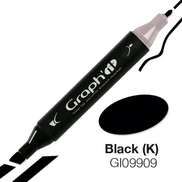 Alkoholmarkör - Graph'it - 9909 - Svart - Dubbel spets - Opaque