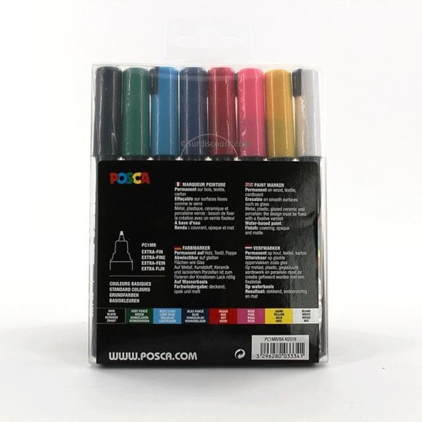 Set med 8 Markörer - POSCA - PC1MR - Extra fin spets - Oföränderlig - Grundfärger