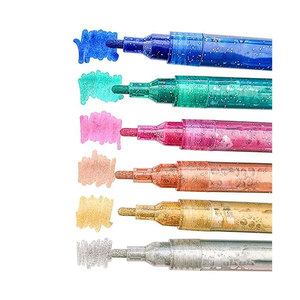 Högpigmenterade glitterfärgsmarkörer 6 st