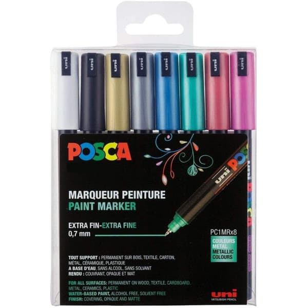 Set med 8 PC1MR-markörer Extra fin kalibrerad pasta metalliska färger