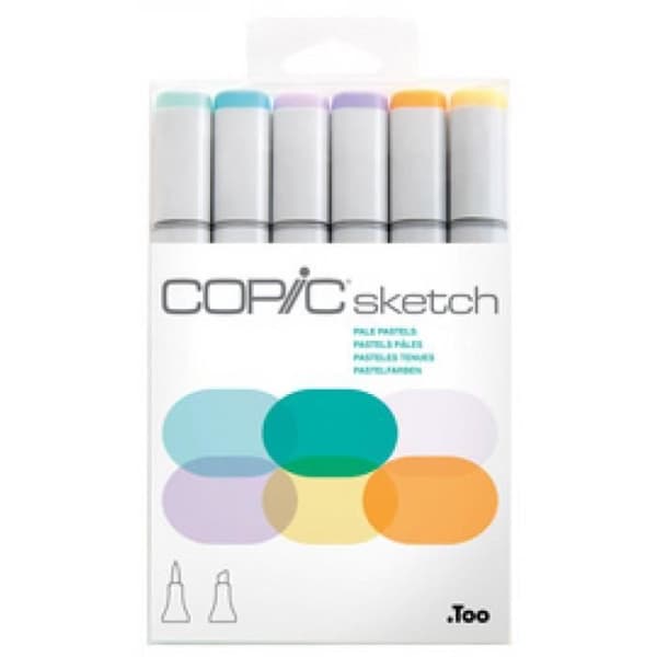 "Sketchpenn - COPIC - Kit med 6 - Färger Pale Pastels - Opaque - Vattenfast"