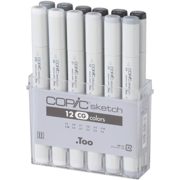 Set med 12 Manga Copic Sketch Markers Cold Grey - Copic Multicolored - Assort.