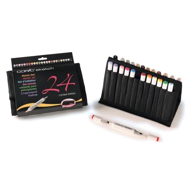 Set med 24 Manga Copic Sketch-markörer Det väsentliga + pennfodral - Copic Multicolored - Assort.