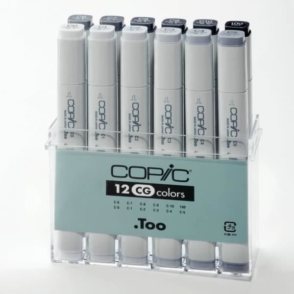 COPIC påfyllningsbara alkoholmarkörer - Set 12 Manga Cool Grey - Dubbel fin spets - blandad