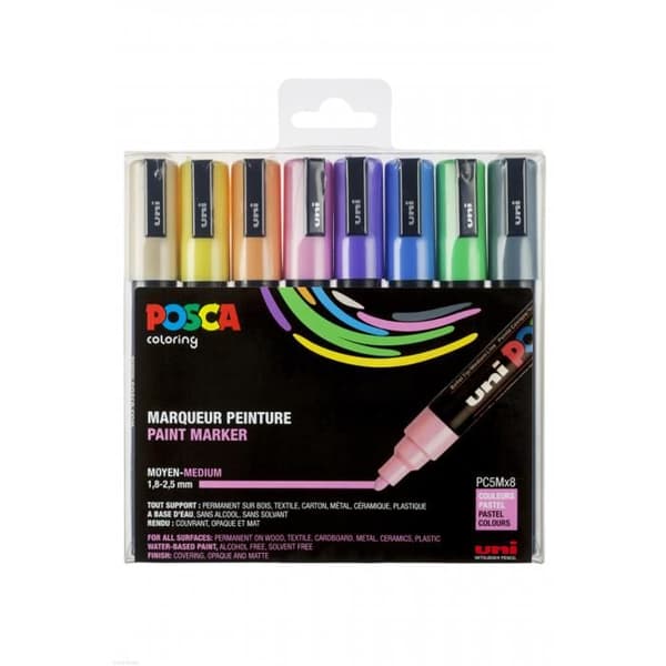 POSCA-markörer - Set om 8 - Medium konisk spets - Pastellfärger